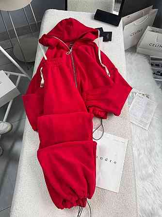 Женский теплый повседневный костюм двойка: кофта и брюки из двухстороннего флиса Красный, 48/52 Одесса