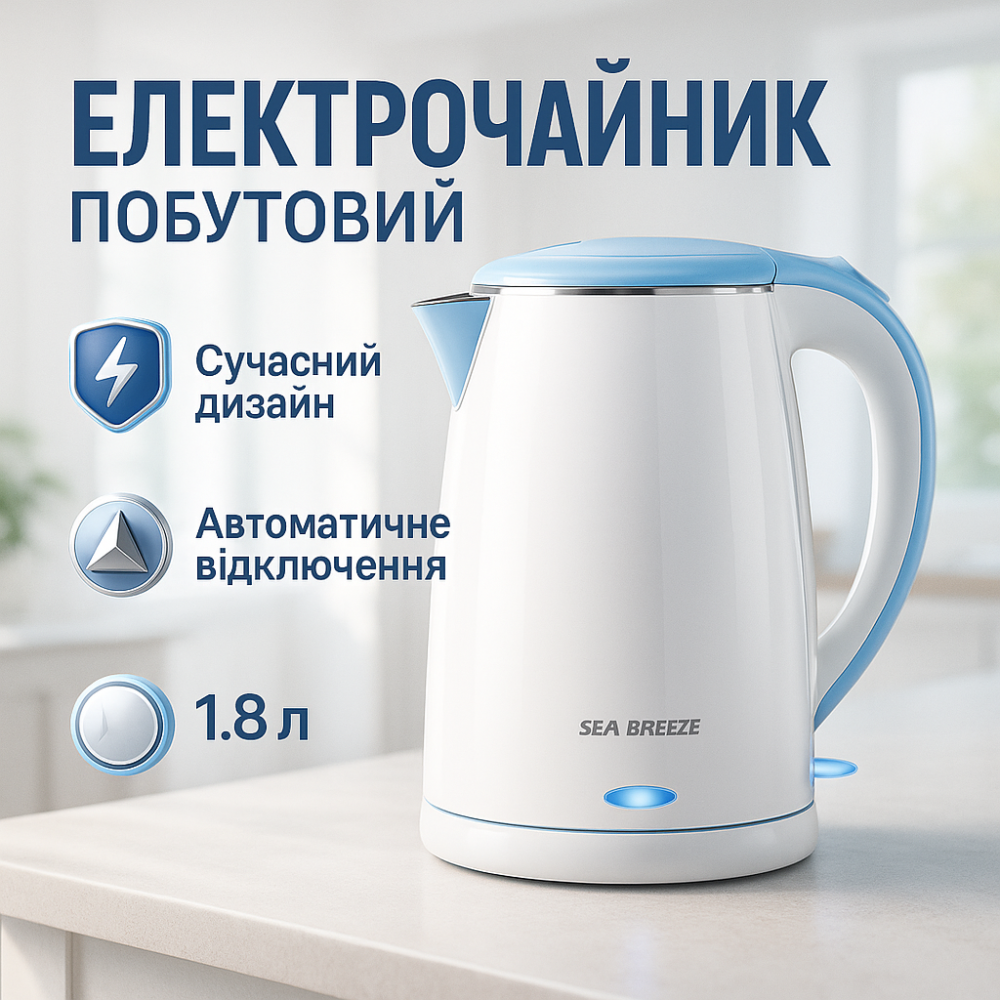Гарний кухонний чайник SeaBreeze SB-017, 1.8 Л 1500 Вт, Побутовий чайник для кухні MF-72 Львів - фото 16