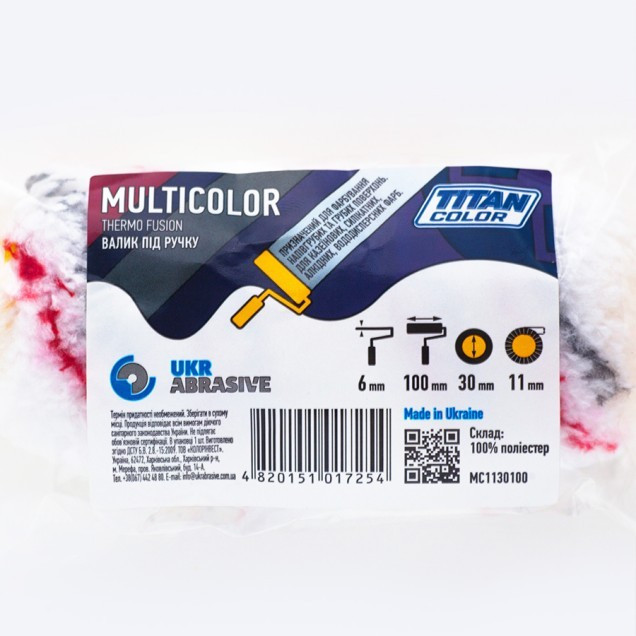 Валик хутряний під ручку 6х30х100 мм, ворс 11 мм TITAN COLOR МULTICOLOR 1 шт Рівне - фото 1