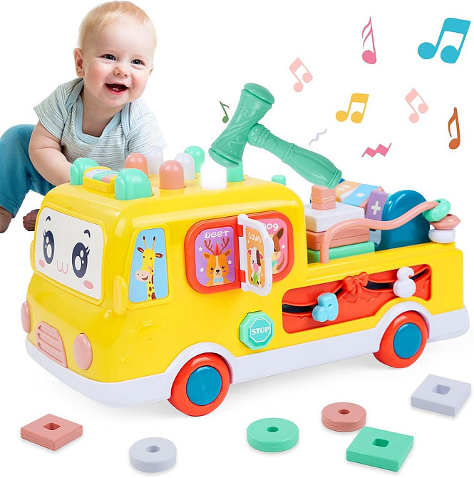 Автобус музыкальный для детей, Игрушка для младенцев, машинка с молоточком, подсветкой и песнями, для развития Киев - изображение 1