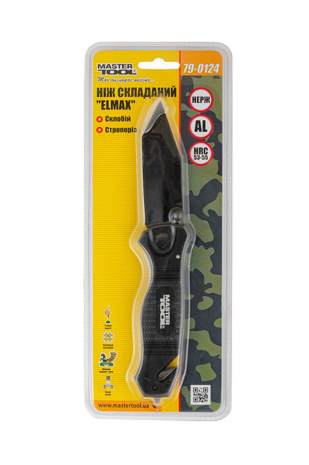 Ніж складаний MASTERTOOL "ELMAX" 207х37х16 мм чорне нержавіюче лезо алюмінієва рукоятка стропоріз склобій Рівне - фото 8
