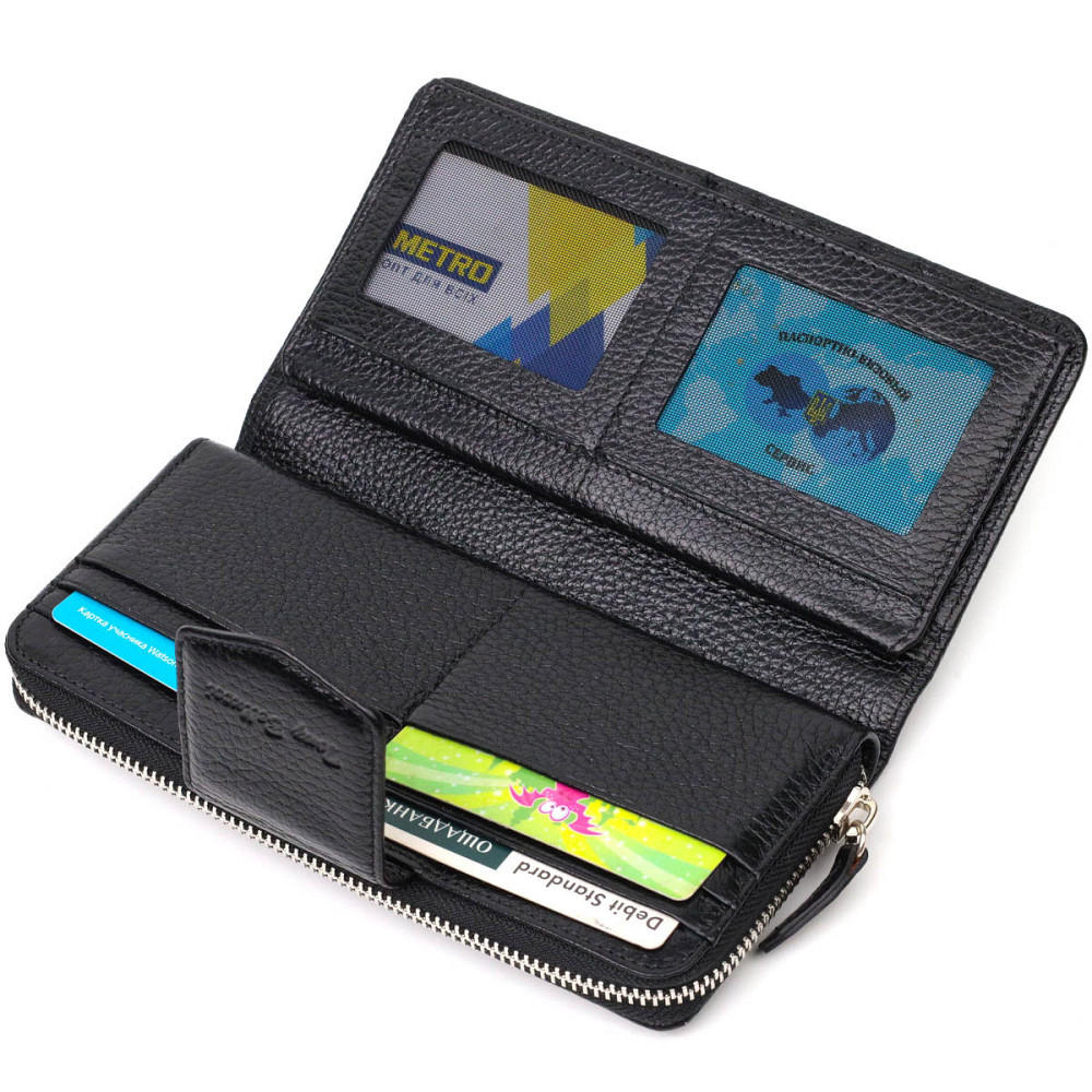 Кожаный женский кошелек с блоком для карт и документов Tony Bellucci 21955 Черный Киев - изображение 5