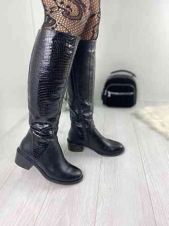 Чоботи жіночі Eireen чорні натуральна шкіра зима висота 41см каблук 4см (V-3004) Коломия