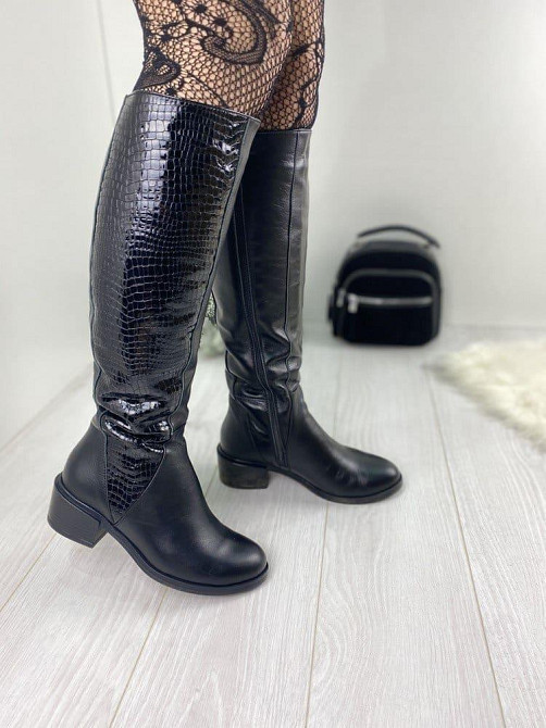 Чоботи жіночі Eireen чорні натуральна шкіра зима висота 41см каблук 4см (V-3004) Коломия - фото 1
