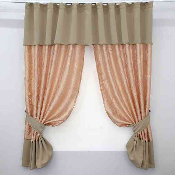 Кухонные шторы VR-Textil № 073к с ламбрекеном и подхватами персиковый с какао 270х170 см (52-0150) Киев