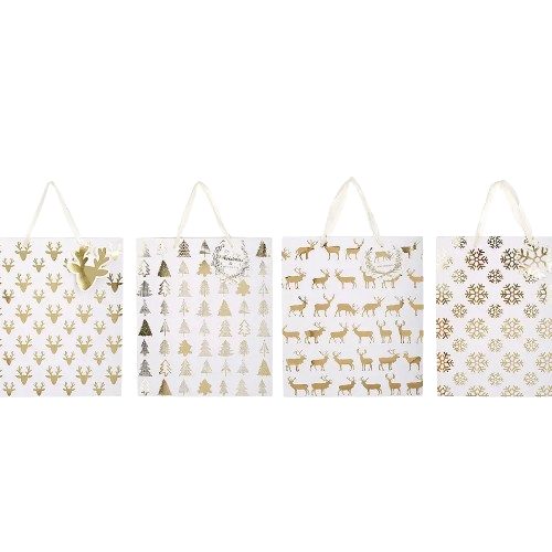 Подарунковий пакет із золотим новорічним принтом 17.5*23.5*8см, 4 дизайни Житомир