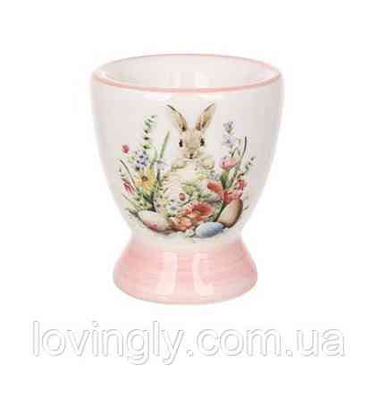 Підставка для яйця керамічна «Акварельні кролики у вінках» - великодній декор Ірпінь