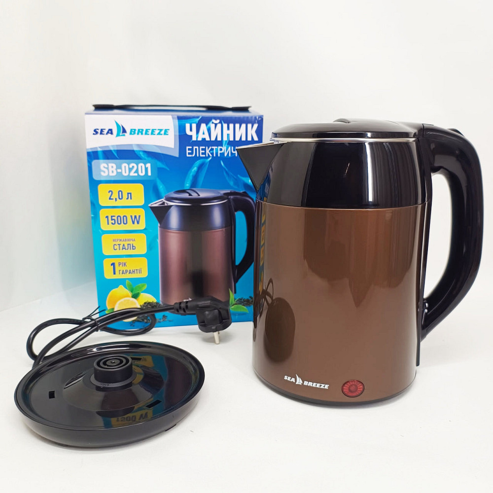 Чайник электрический модный SeaBreeze SB-0201 1.8 л 2000 Вт, Тихий бытовой чайник WA-65 Львов - изображение 11
