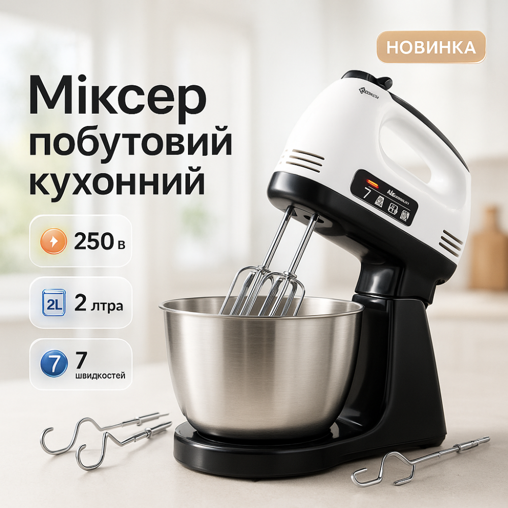 Миксеры с чашей Domotec R6637W 250 Вт, Миксер с скоростями и насадками, Миксер для кремов и муссов IV-60 Львов - изображение 15