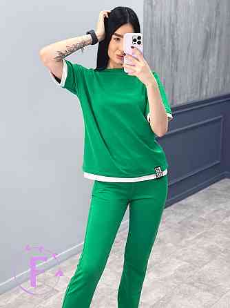 Летний трикотажный костюм-двойка Summer батал 54-56, Зеленый Киев