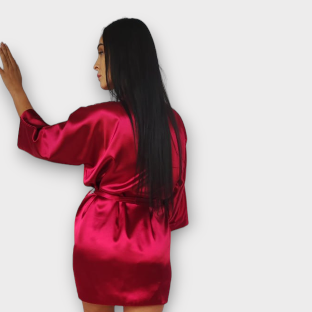 Халат женский атласный под пояс длина 90см Бордовый XS/S Харьков - изображение 4