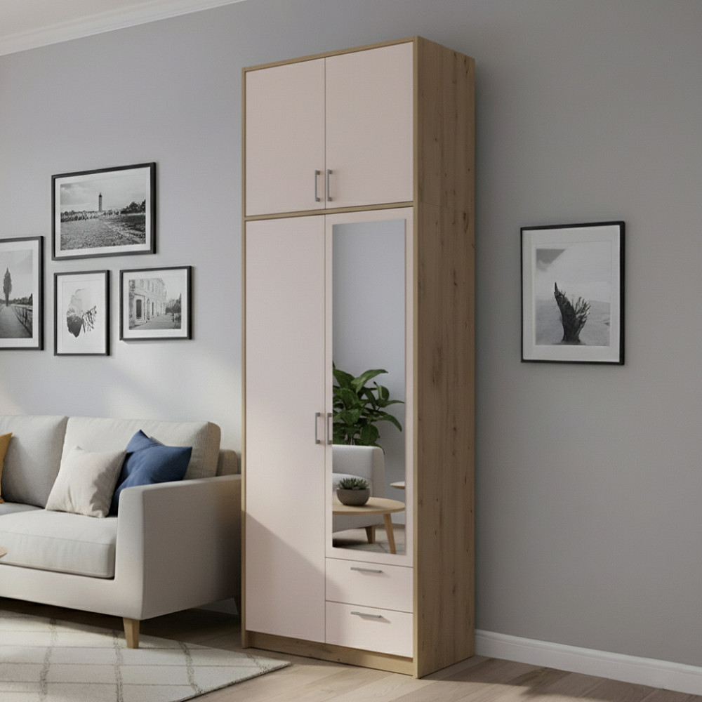 Шафа для одягу Doros Ронді з високою антресоллю і дзеркалом Дуб Артизан/Кашемір 2 ДСП 82х52х260 (DRS-011872) Львів - фото 1