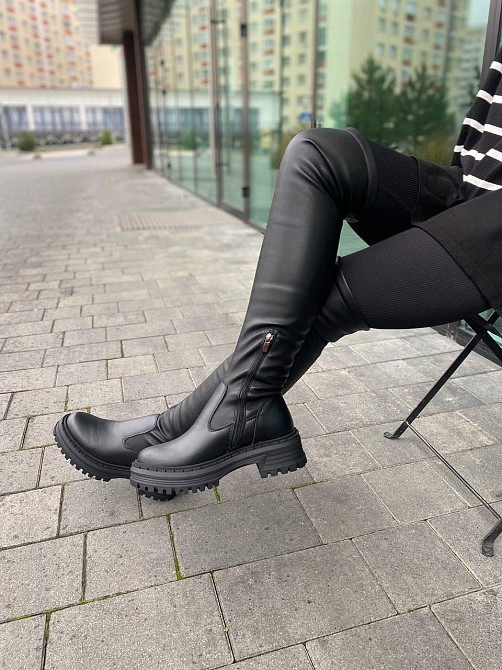 Edan Instruments Ботфорти зимові жіночі з натуральної шкіри чорні на низькому ходу високі, напо Коломыя - изображение 2