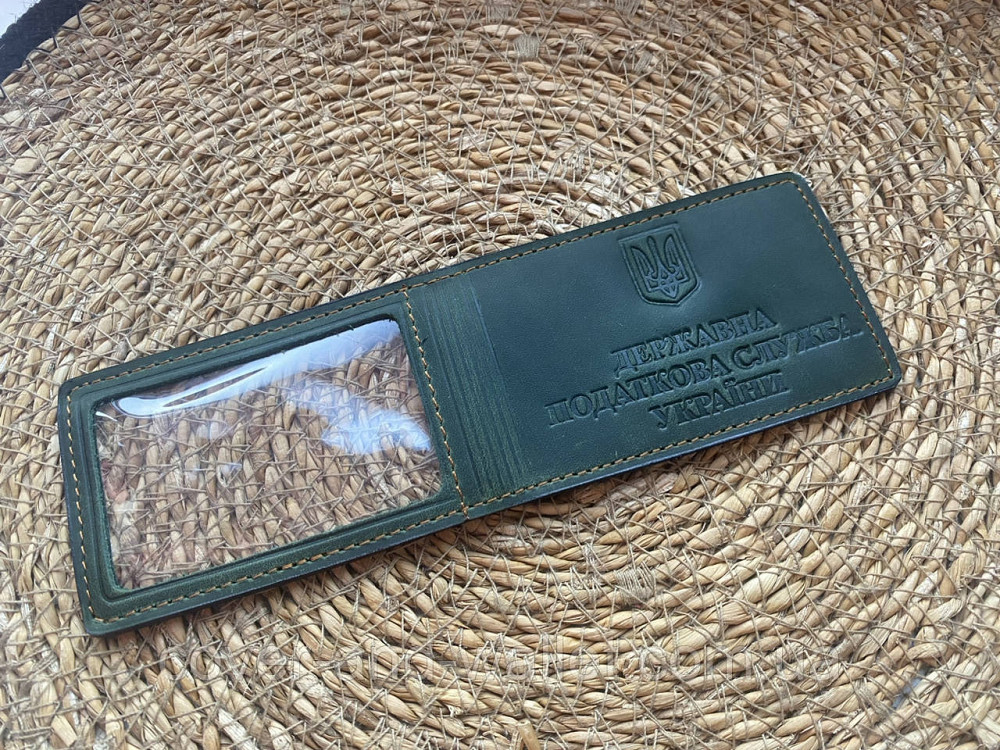 Обкладинка "Державна податкова служба України" із вінтажної шкіри зеленого кольору Київ - фото 4