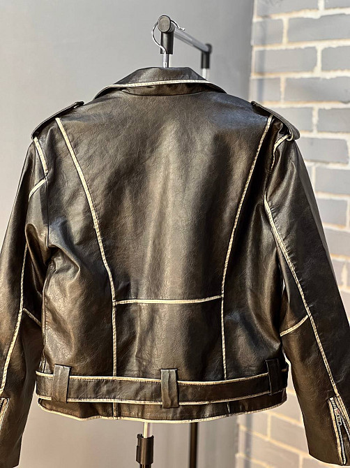 Куртка жіноча Aftf Basic 2456 косуха блискавки пояс варені шви екошкіра чорна, чорний, S Київ - фото 7