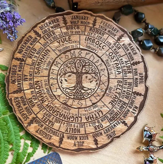 Деревянный календарь в виде кельтского дерева жизни, Викканский календарь, Деревянный знак Колеса Го Киев - изображение 2