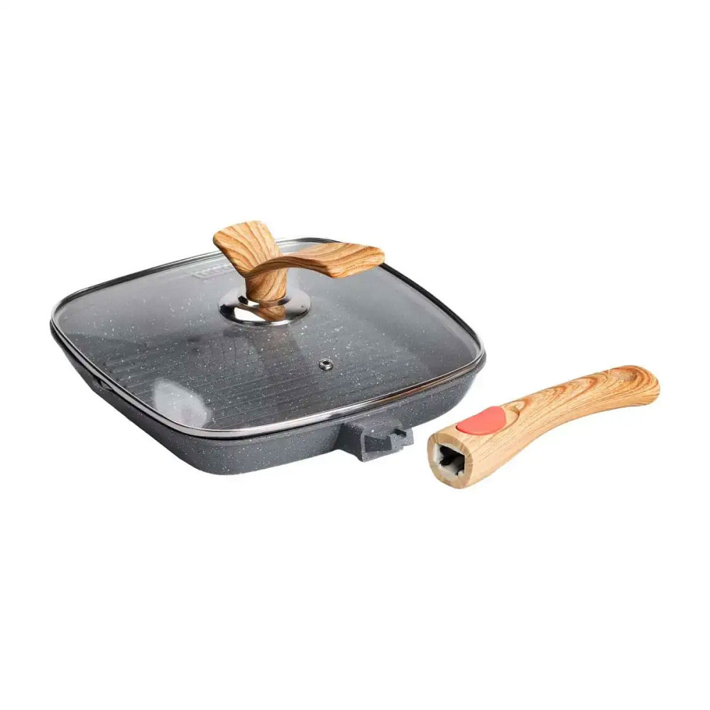 MGC Алюмінієва сковорода-гриль 24 см зі скляною кришкою Квадрат сірий MGC HP-4-461G Коломыя - изображение 5