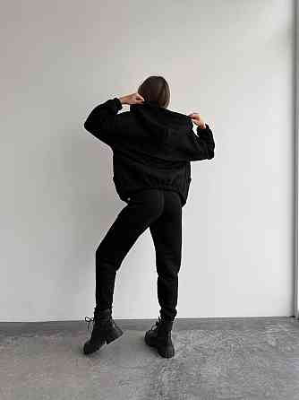 Жіночий прогулянковий костюм-трійка: кофта топ і штани Капітон Чорний, 42/44 Одеса