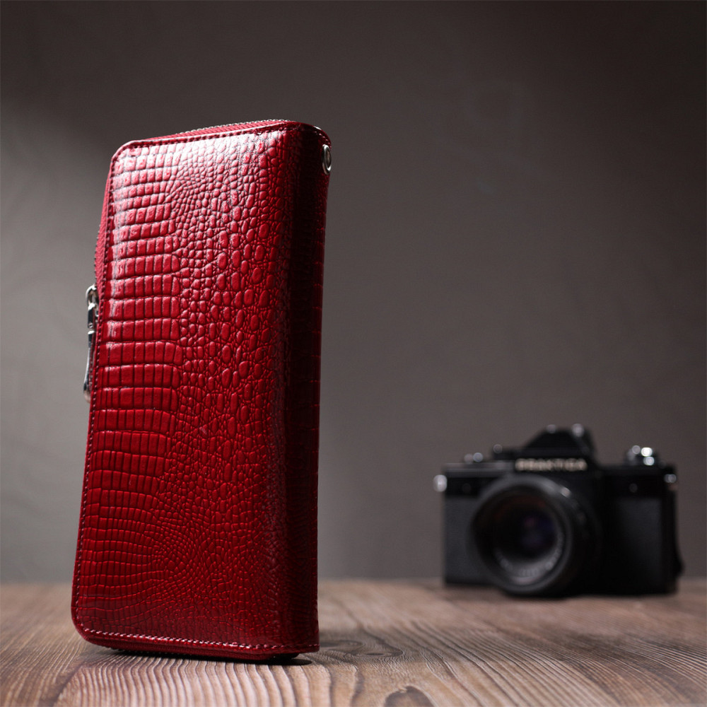 Жіночий лакований шкіряний гаманець на блискавці, червоний (ST Leather) Київ - фото 19