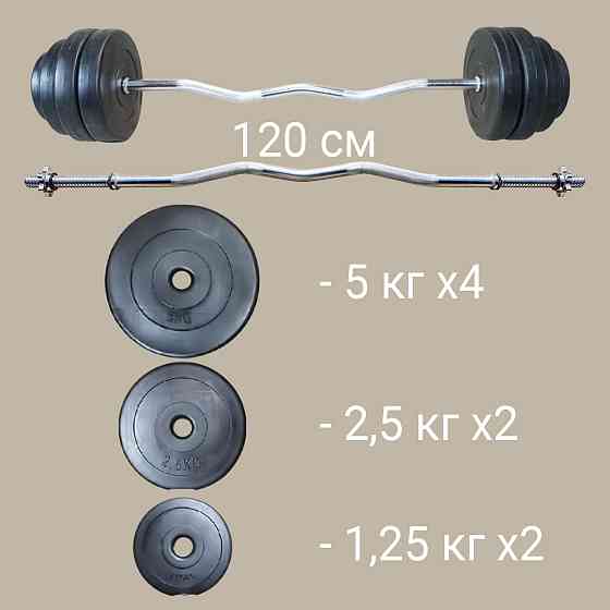 Штанга наборная W-образная на 35 кг Гантели, гири, штанги и диски с пластиковым покрытием Киев