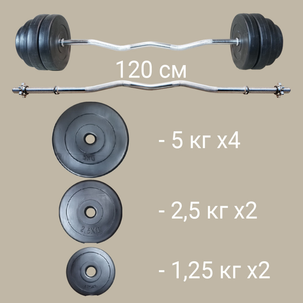 Штанга наборная W-образная на 35 кг Гантели, гири, штанги и диски с пластиковым покрытием Киев - изображение 1