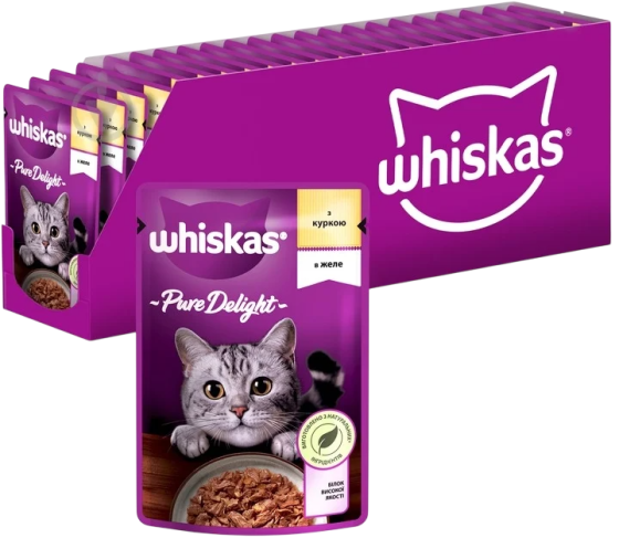 Whiskas (Вискас) Pure Delight с курицей в желе для взрослых кошек 85 г (блок 28 шт) Винница