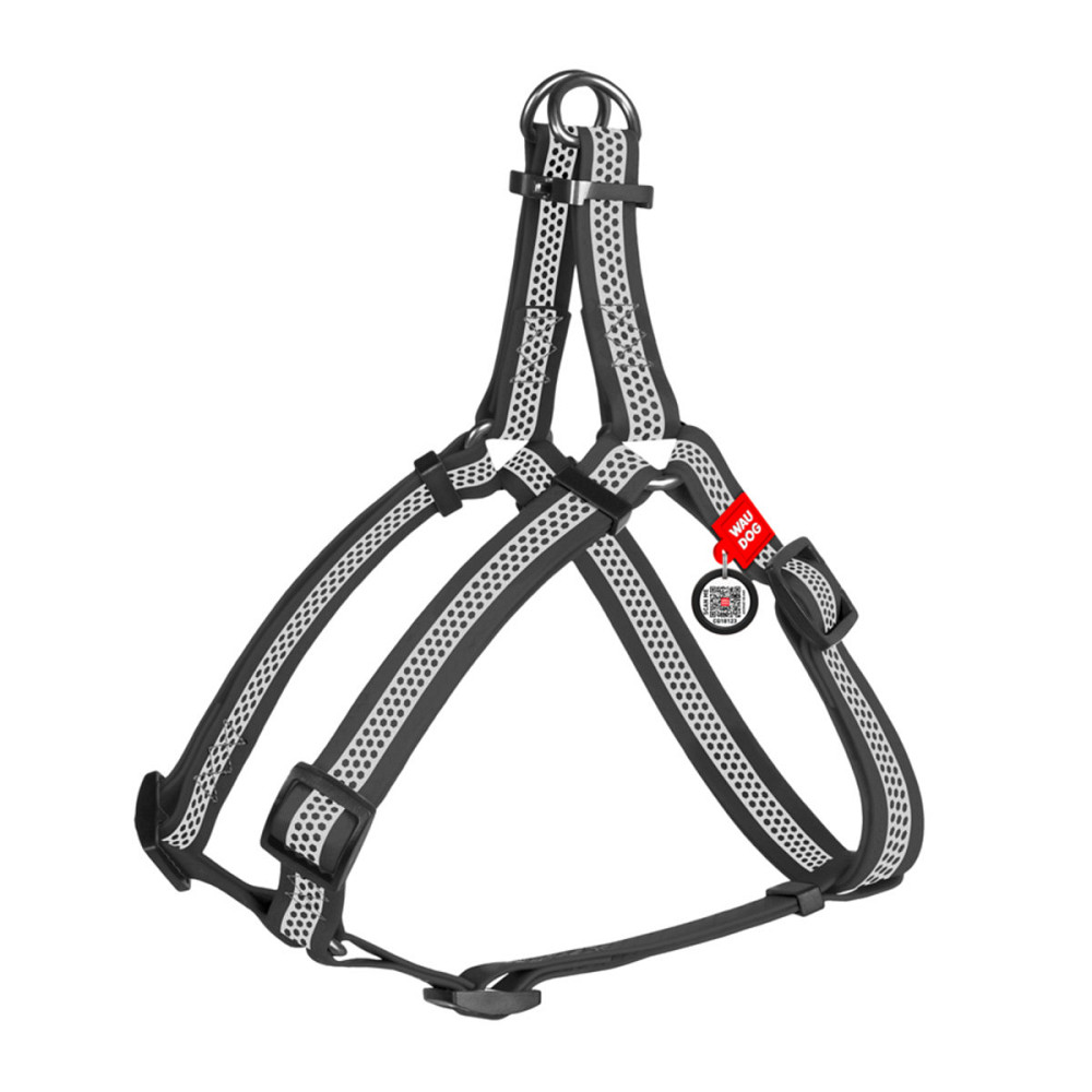 Шлея для собак водостійка WAUDOG Waterproof з QR-паспортом, світловідбиваюча, металева пряжка-фастекс, M, Ш 20мм, Д 50-80 см сірий Київ - фото 1