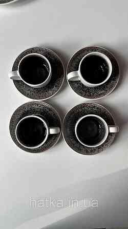 Набір кавовий 4 чашки + 4 блюдця Olens "Інтерстелар" 150 мл кераміка біло-чорна для дому та ресторану Київ