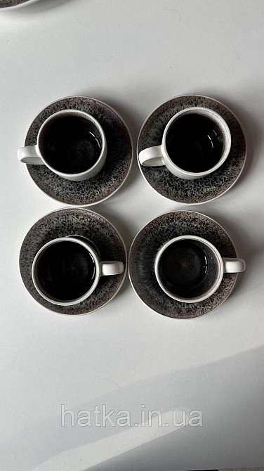 Набір кавовий 4 чашки + 4 блюдця Olens "Інтерстелар" 150 мл кераміка біло-чорна для дому та ресторану Київ - фото 5
