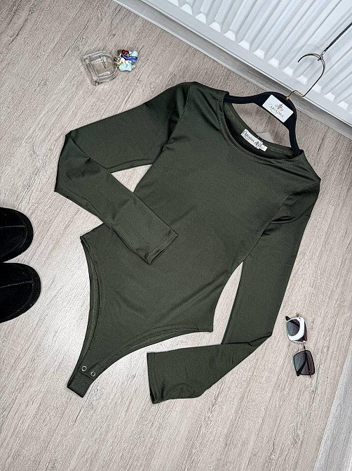 Жіночий базовий боді з довгим рукавом мікродайвінг. Хакі, 42/44 Одеса - фото 1