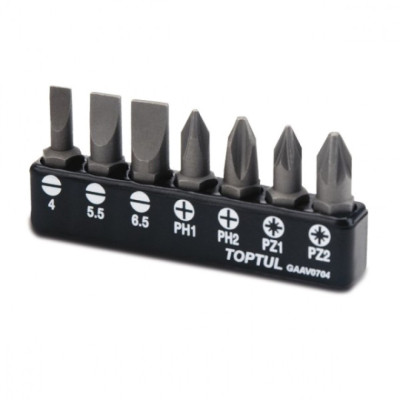Набор бит Toptul 1/4" 7ед. (SL: 4*0.5, 5.5*1, 6.5*1.2; PH1, PH2; PZ1, PZ2) (GAAV0704) Винница - изображение 1