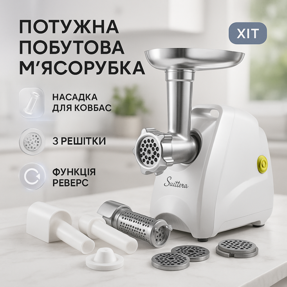 М'ясорубка-шатковка-терка Suntera, Міні м'ясорубки, Електром'ясорубка 5 насадок 'ясорубка для сосисок SF-30 Львів - фото 16