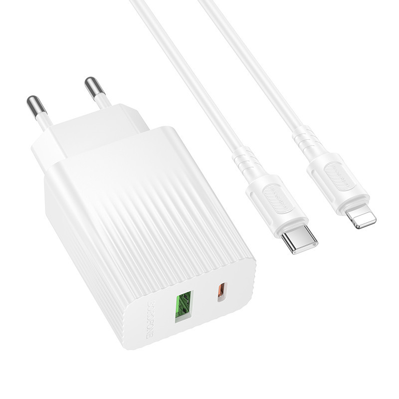 Мережевий зарядний пристрій з кабелем BOROFONE BAS76A Source PD30W+QC3.0 charger set(C to iP) White Одеса - фото 1