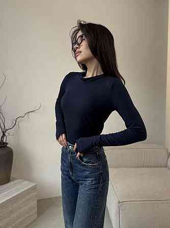 Жіночий утеплений базовий лонгслів турецька віскоза з начосом Темно-синій, 42/44 Одеса