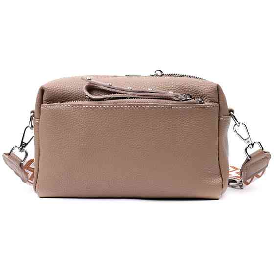 Сумка для женщин с акцентом на стильный бегунок из натуральной кожи Vintage 22650 Бежевая Киев