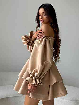 Женское привлекательное стильное праздничное платье королевский атлас Бежевий Одесса