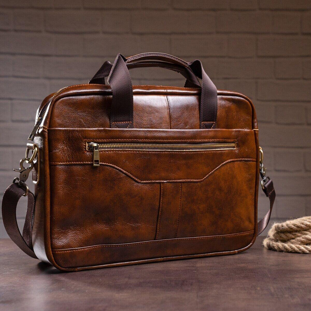Ділова чоловіча сумка з зернистої шкіри Коричнева (Vintage) Київ - фото 9