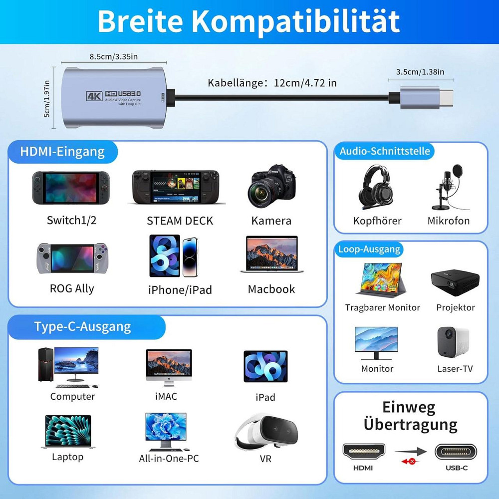 Карта захвата 4K60 / 1080P240 HDMI USB 3.0 на USB‑C/A с аудио входом и микрофонным выходом совместима с Switch Киев - изображение 3