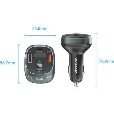 Автомобільний FM-трансміттер Vention PD 54W 3-Port USB (C+A+A) LED/USB Flash/Bluetooth, вольтметр Вінниця - фото 11