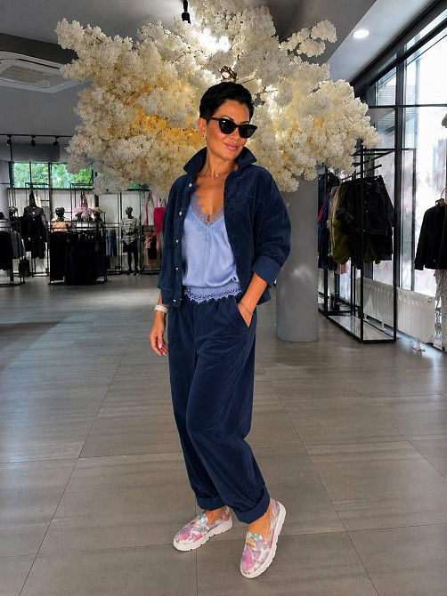 Жіночий костюм з мікровельвету — куртка і штани з еластичним поясом, морська хвиля, розмір 48/50 Лубни - фото 4