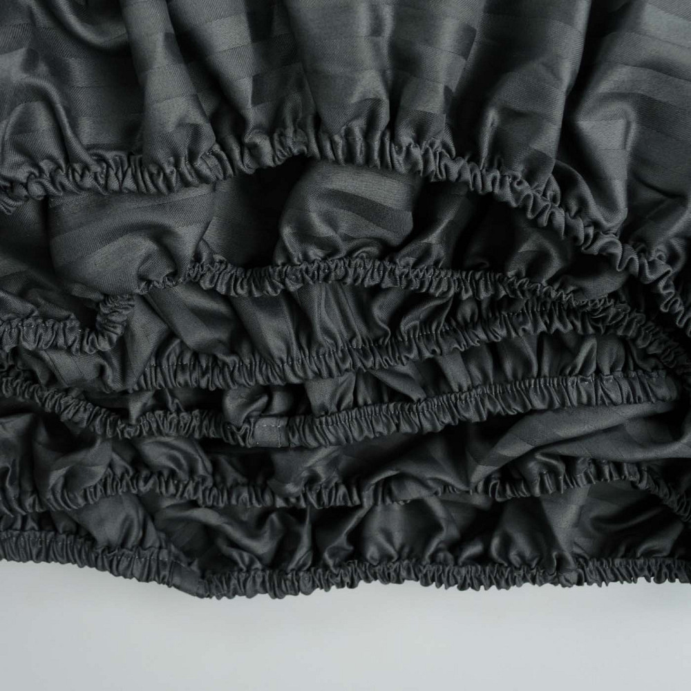 Простынь на резинке двуспальная страйп-сатин 100% хлопок 160х200х35см 125г/м2 (Черный) Сумы - изображение 5