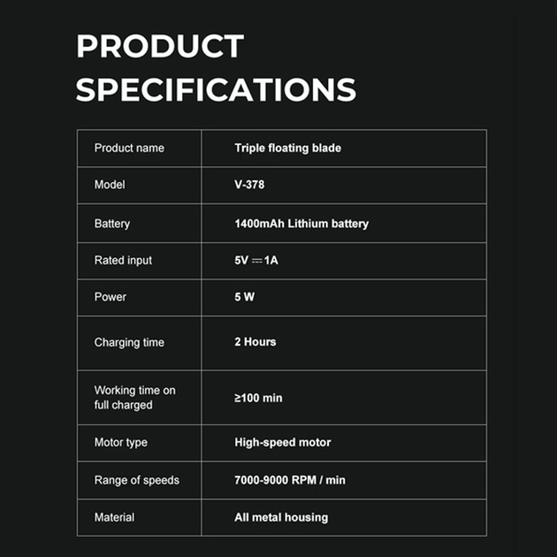 Электробритва аккумуляторная шейвер VGR V-378 9000RPM LCD + дорожная сумочка (Красный) Винница - изображение 6