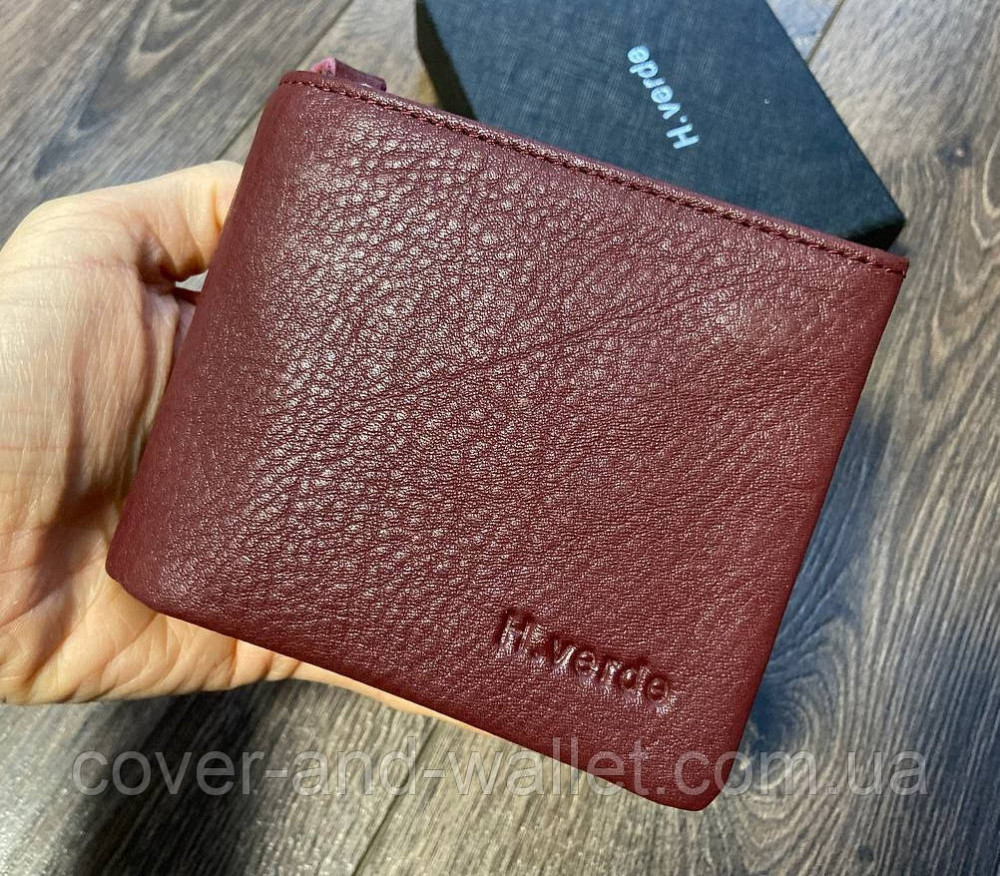 Бордовий компактний шкіряний жіночий гаманець на магнітах H Verde Київ - фото 2