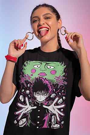 Футболка для хлопчика з аніме принтом Аніме Манга Моб Псйкхо оверсайз (зріст від 165 до 180) Чорний AnimeJ0450m Дніпро