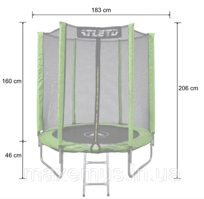 Батут детский с защитной сеткой 183 см батут Atleto с лестницей для детей и взрослых зеленый Мостиська - фото 12
