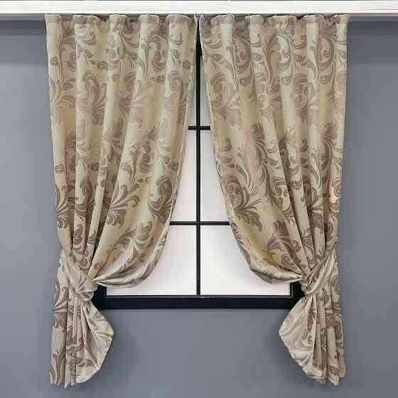 Комплект коротких штор VR-Textil Блэкаут Лилия № 074ш(Б) Бежевый с кофейным 130х170 см 2 шт (35-0279) Киев