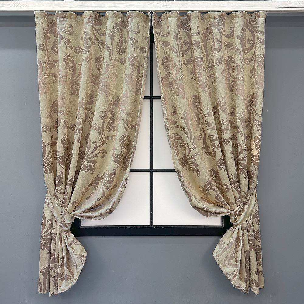 Комплект коротких штор VR-Textil Блэкаут Лилия № 074ш(Б) Бежевый с кофейным 130х170 см 2 шт (35-0279) Киев - изображение 1