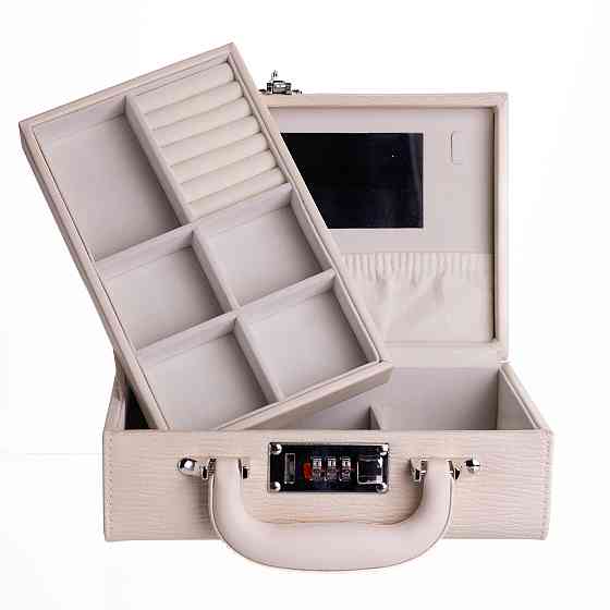 Скринька для прикрас з еко шкіри 2 яруси з кодовим замком Бежевий HP-5-24BE Коломыя