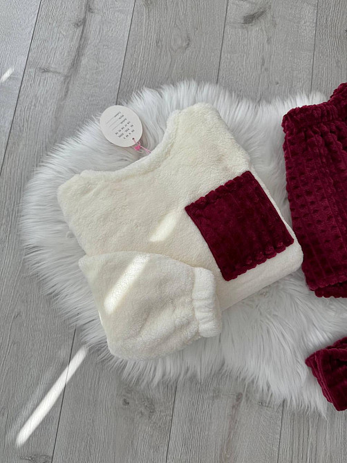 Женская уютная теплая пижама: кофта и шорты + повязка на голову из турецкой махры Бордо, 42/44 Одесса - изображение 5