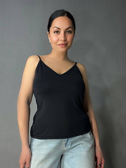 Майка женская A-N Q-13 базовая на тонких бретелях с подкладкой, черный, one size Киев - изображение 1